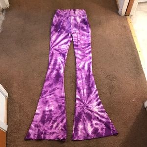 Purple tie dye bell bottom leggings